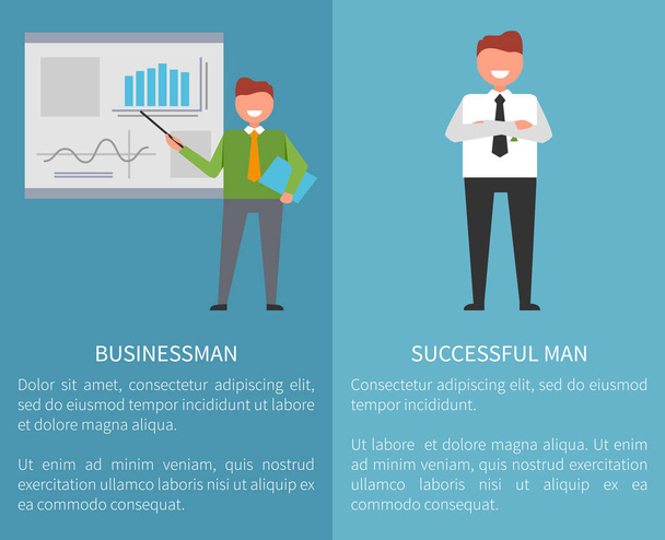 Businessman and Successful Man Posters with Text - Vektör, Görsel