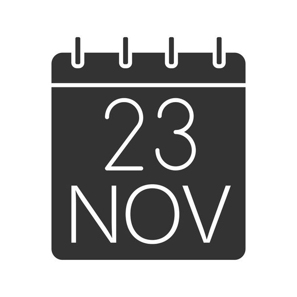 Ημέρα των Ευχαριστιών ημερομηνία γλύφου εικονίδιο. Μαύρη Παρασκευή. Σύμβολο σιλουέτα. Εικοστή τρίτη του Νοεμβρίου. Αρνητικό χώρο. Εικονογράφηση διάνυσμα απομονωμένες - Διάνυσμα, εικόνα