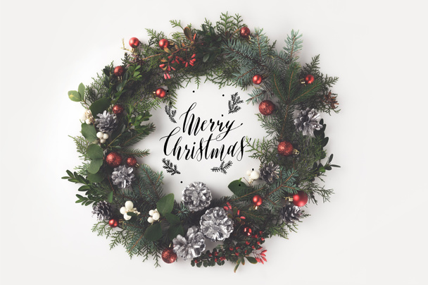 christmas wreath with balls and pine cones - Photo, Image