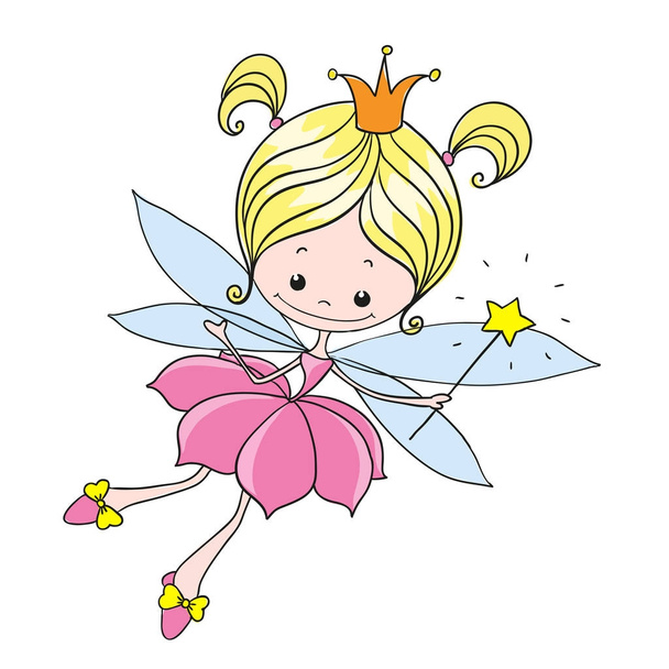 Little fairy. Sweet lady fairy tale. Vector character on a white background. Hand drawing. - Vector, Image
