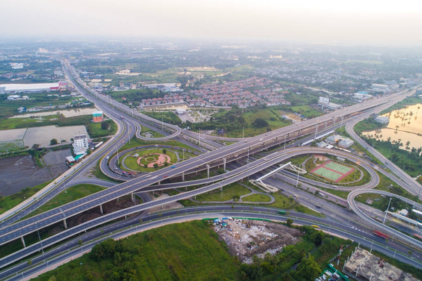 Overpas traffic intersection road topview with green tree in the morning, Transport concept - Photo, Image