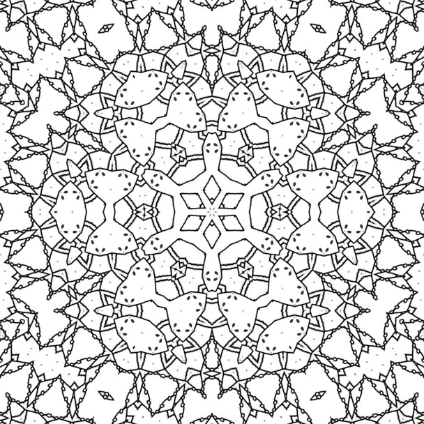 abstraktes Malbuch, Zeichnung. Monochromes Mandala mit kompliziertem Sternenornament, reich und verträumt. - Foto, Bild