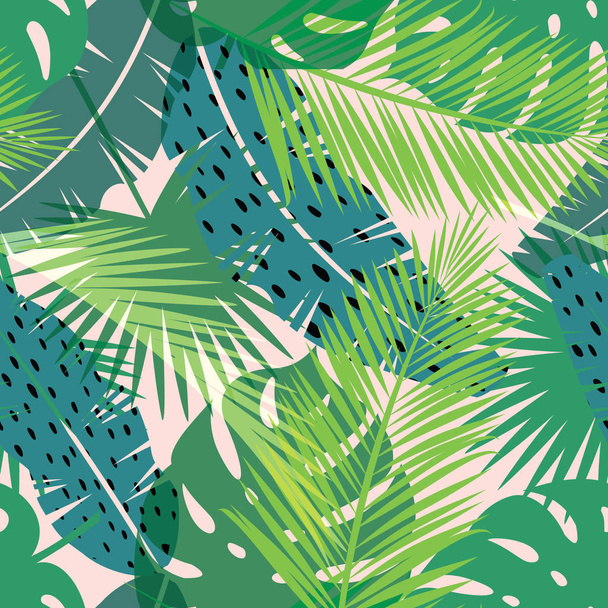Tropical summer print with palm. Seamless pattern - Vector, Imagen
