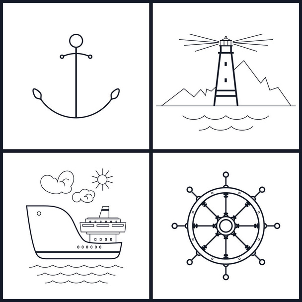 Zestaw ikon morskiego, ilustracji wektorowych - Wektor, obraz