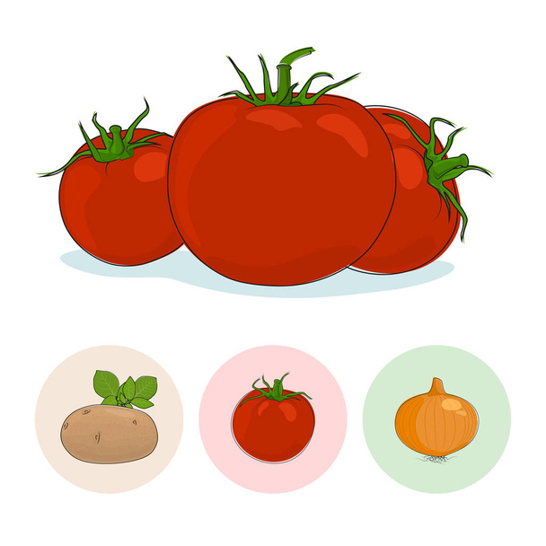 Ikony pomidory, ziemniaki, cebula - Wektor, obraz