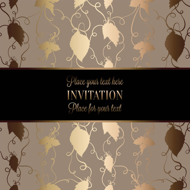 Plantilla de invitación de boda barroca vintage con fondo de mariposa. Decoración tradicional para la boda. Ilustración vectorial en beige y oro
 - Vector, Imagen