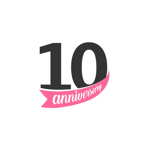 zehnjähriges Jubiläum Vektor-Logo. Nummer 10. Illustration für Grußkarte, Einladung, Plakat, Heirat, Gedenken, Urkunde. - Vektor, Bild
