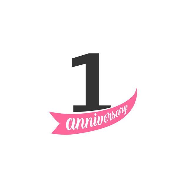 First Anniversary vector logo. Number 1. Illustration for greeting card, invitation, poster, marriage, commemoration, certificate. - Vector, Image