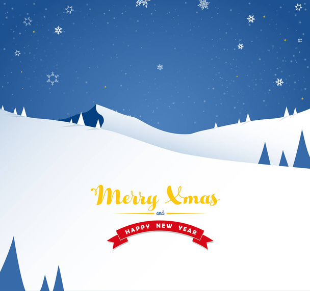 冬の山の風景と松とメリー クリスマス テキスト  - ベクター画像