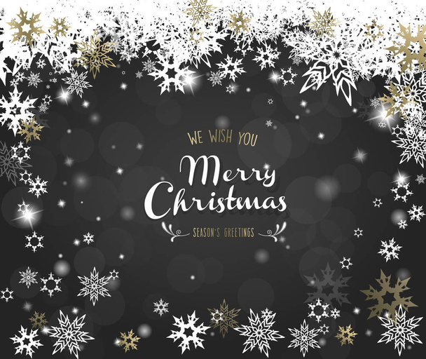 'Merry Christmas' met een heleboel sneeuwvlokken op een grijze achtergrond - h - Vector, afbeelding