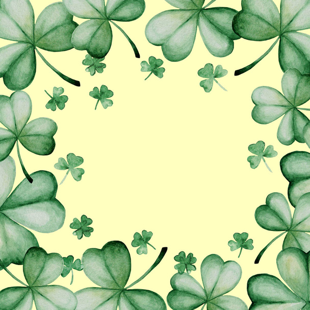 Aquarel Saint Patrick's Day frame. Klaver sieraad. Ontwerp, afdrukken of op achtergrond - Foto, afbeelding
