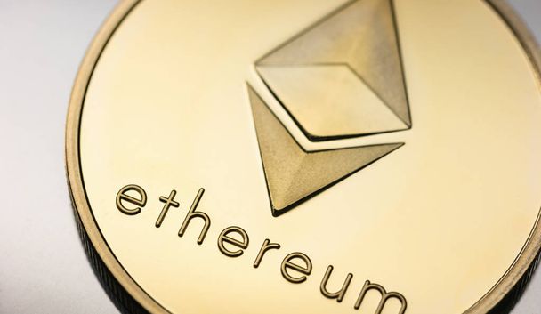 golden Ethereum coin Cryptocurrency - Photo, Image