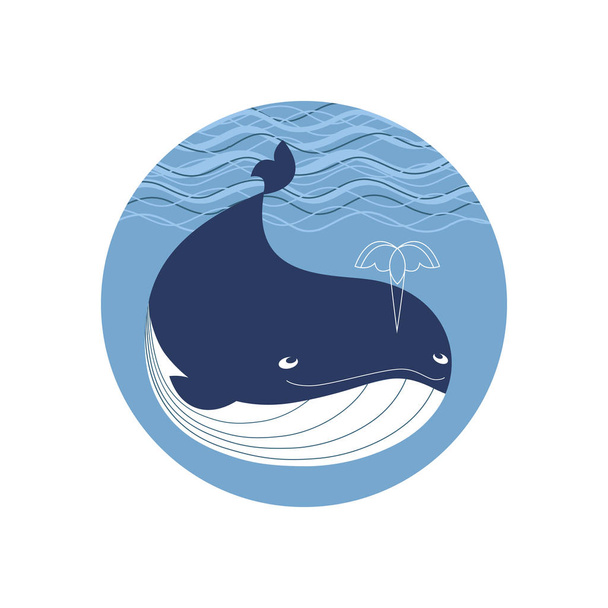 Cute cartoon whale icon - Vector, imagen