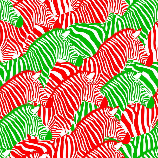 Padrão sem costura Zebra. Textura animal selvagem. Vermelho listrado e verde. design textura de tecido na moda, ilustração vetorial
. - Vetor, Imagem