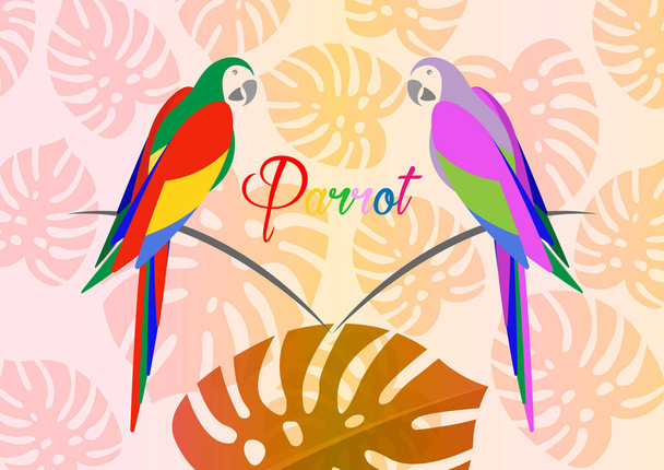 Paar Papageien, tropische Papageien Vogel Symbol Bild Vektor Illustration Design mehrfarbig, isoliert oder weiß floralen Sommer Muster Hintergrund - Vektor, Bild