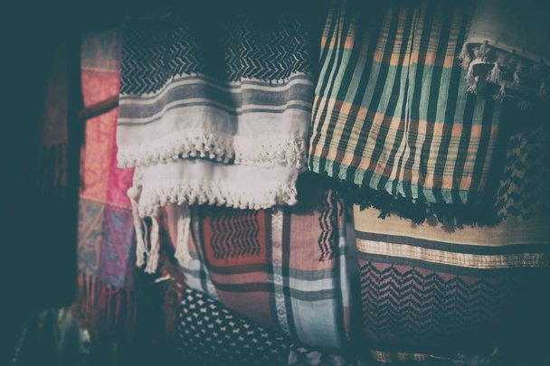 the texture of   cotton traditional symbolic  arabian  scarf  - 写真・画像
