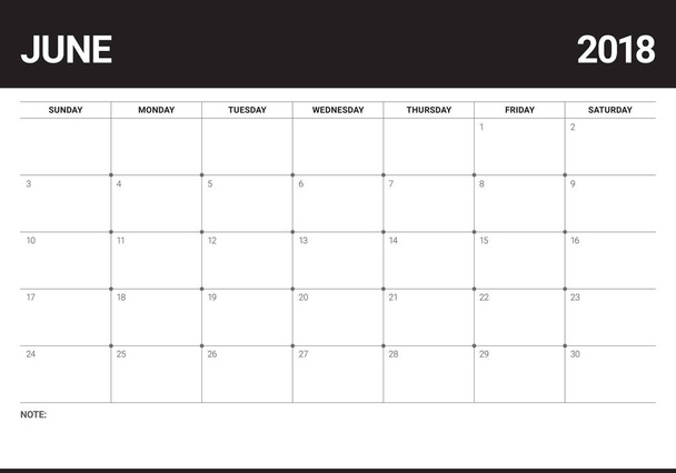 Giugno 2018 calendario planner vettoriale illustrazione
 - Vettoriali, immagini