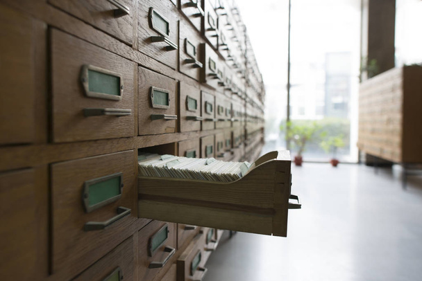 Old wooden drawers in archive - Foto, imagen
