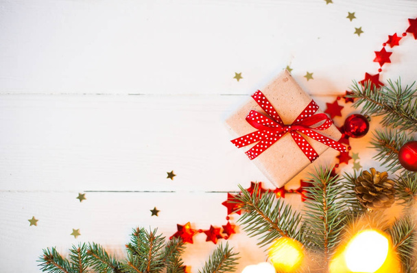 Christmas holidays composition on white wooden background with C - Valokuva, kuva