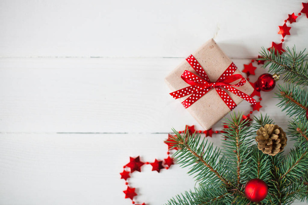 Christmas holidays composition on white wooden background with C - Valokuva, kuva