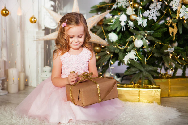 Merry Christmas and Happy New Year! Beautiful happy child in pin - Foto, Imagem
