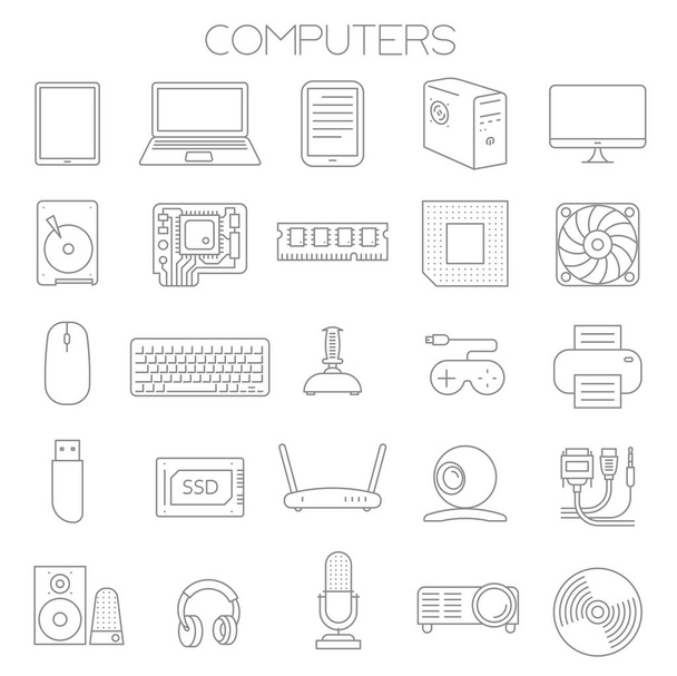 computer service and parts vector icon set. - Вектор,изображение