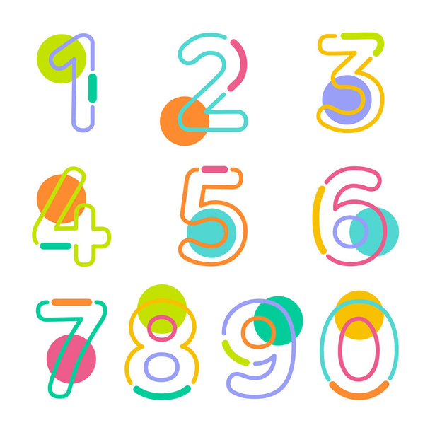 set of ten numbers form zero to nine, number flat design - Vektor, Bild