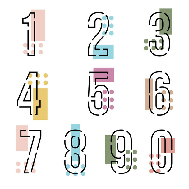 set of ten numbers form zero to nine, number flat design - Vector, imagen