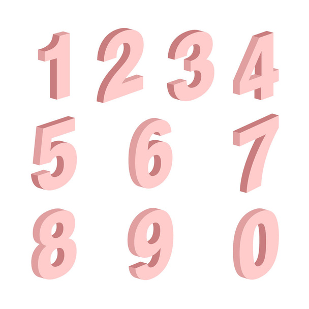 set of ten numbers form zero to nine, number flat design - Vector, afbeelding