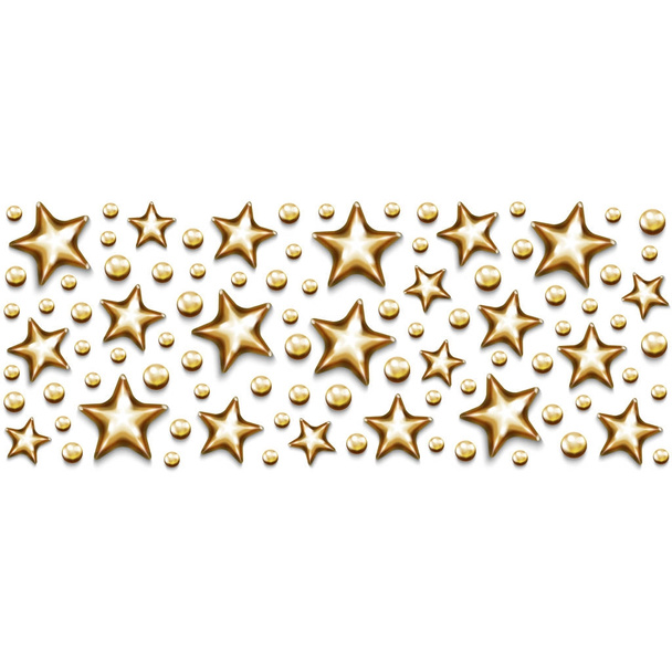 Christmas gold stars and beads in rectangle on white background. - Vector, Image