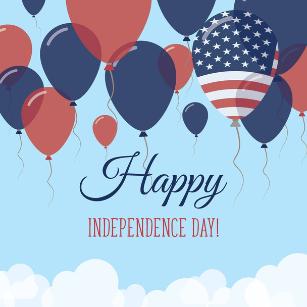 United States Independence Day Flat Greeting Card Flying Rubber Balloons in Colors of the American - Vector, afbeelding
