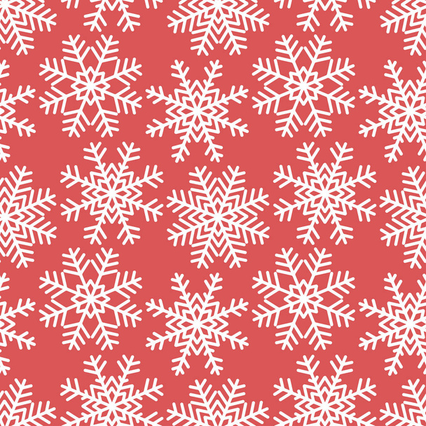 Vector christmas seamless pattern of white different snowflakes on a red background. Eps 10. - Vector, Imagen