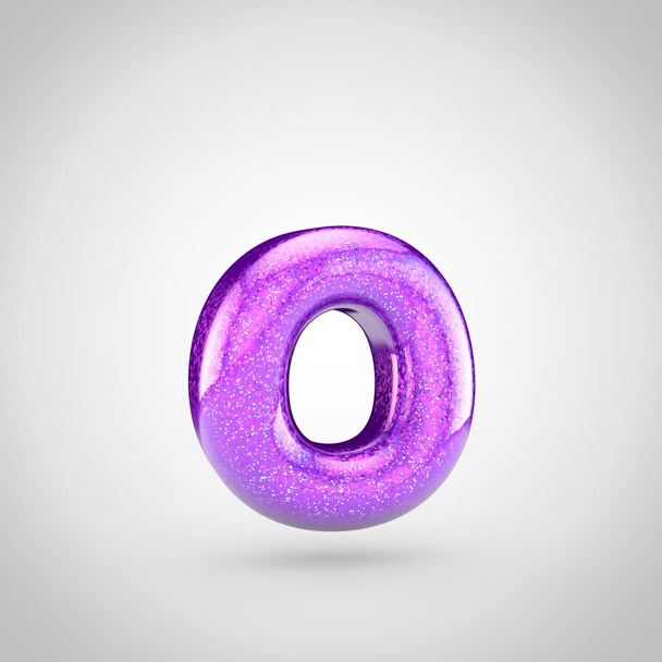 3d визуализация глянцевого фиолетового шрифта с блеском на белом фоне, блестящая строчная буква O
 - Фото, изображение