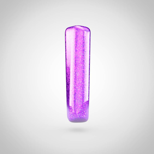 3D render fényes lila betűtípus a glint fehér háttér, csillogó kisbetűs L - Fotó, kép