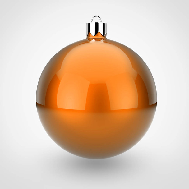  3D render van glanzend Oranje Kerst bal op witte achtergrond  - Foto, afbeelding