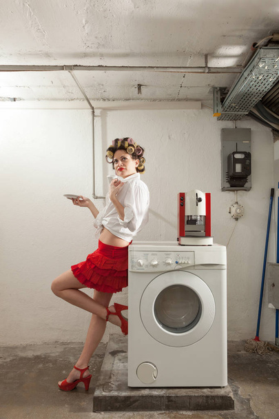 portrait of pretty woman in laundry - Fotó, kép