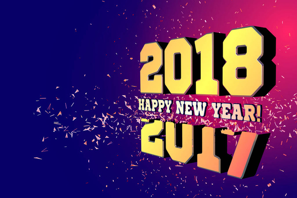 Gratulacje na nowy rok 2018, która idzie po 2017 roku. Wektor numerów nowy rok z cząstek latający od eksplozji. - Wektor, obraz