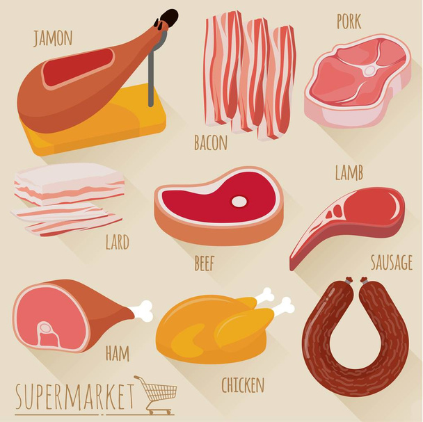 Flat design meat   icons - Vector, Image