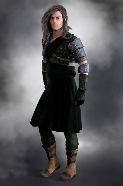Scottish Warrior Figure wearing armor and a plain green kilt  - Fotoğraf, Görsel