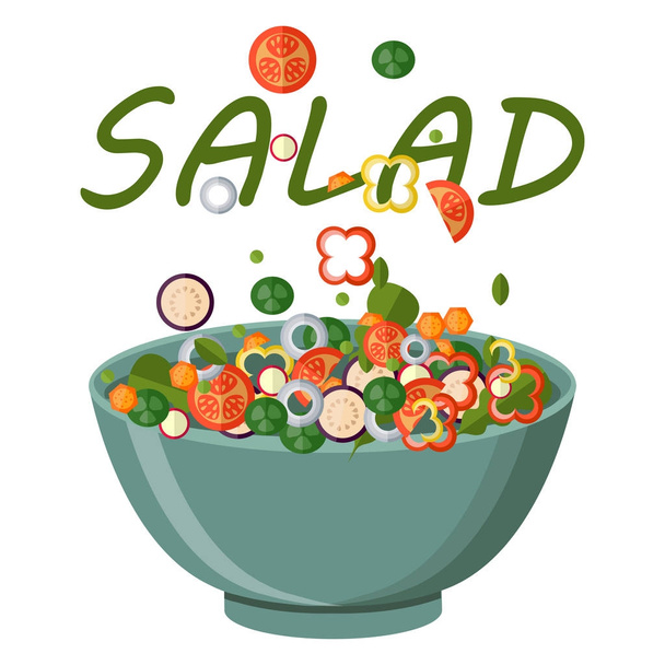 Fresh vegetables salad vector icon set. Vector illustration. Fla - Vector, Image