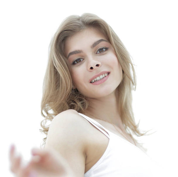 closeup portrait of cute young woman with light make-up. - Valokuva, kuva