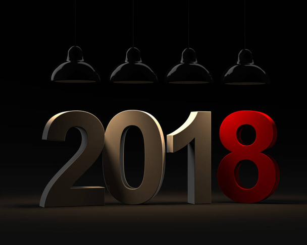 3D illustration, 3D render of the new year 2018 on a dark background with place for text illuminated from above by the lamps - Foto, afbeelding