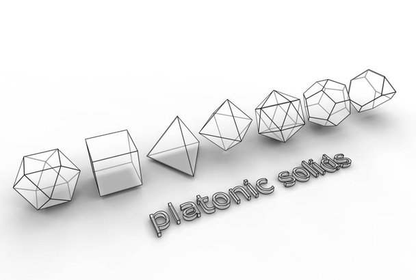 3d illustration of platonic solids isolated on white - Foto, afbeelding