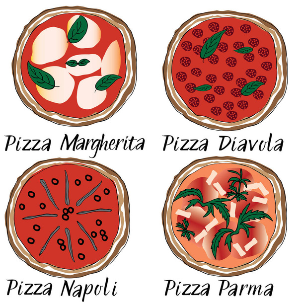 Pizzu nastavte ručně kreslenou doodle graghic - Vektor, obrázek