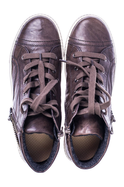 Hnědé Dámské boty s tkaničkami na bílou podrážkou - Fotografie, Obrázek