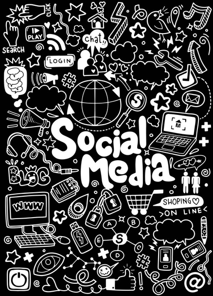 Tárgyak és szimbólumok, a szociális média elem. Vektoros illusztráció - Vektor, kép