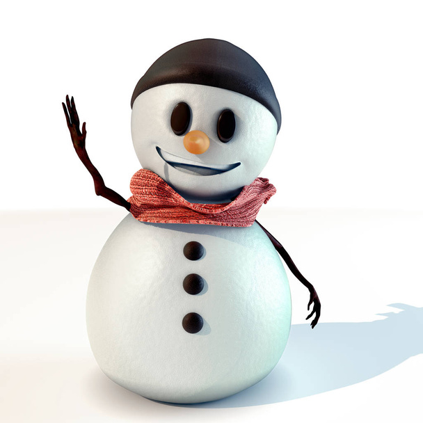 Een illustratie van de sneeuwpop gemaakt op de 3D-software.  - Foto, afbeelding