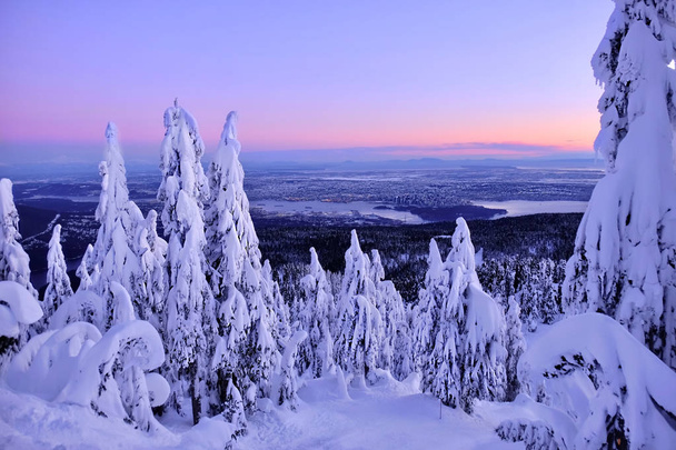 Ванкуверский горизонт на восходе солнца с Кипарисовой горы зимой
.  - Фото, изображение