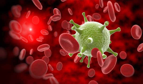 3D τετηγμένα ιό Hiv στη ροή του αίματος στο χρώμα φόντου - Φωτογραφία, εικόνα