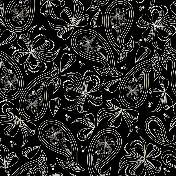 Motif noir et blanc sans couture avec paisley et fleurs. Ornement ethnique traditionnel, fond vectoriel. - Photo, image
